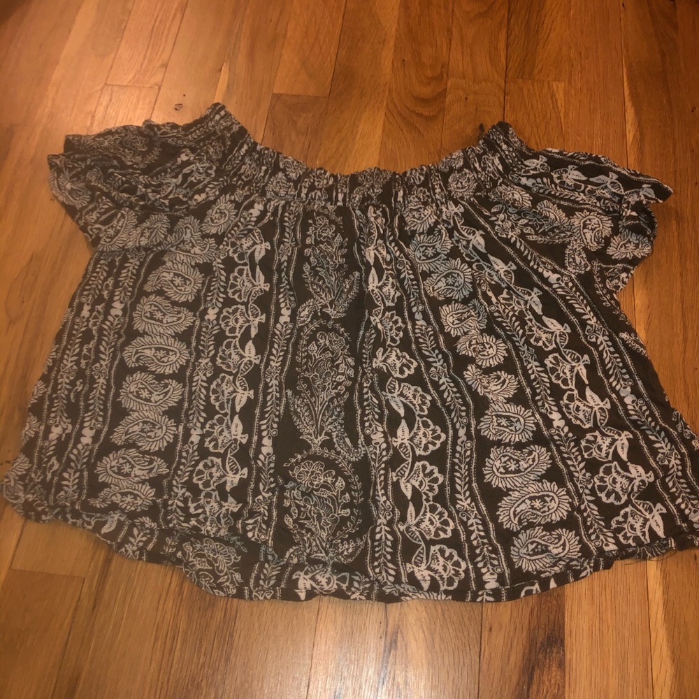 Dark olive off the shoulder top- short, but not cropped